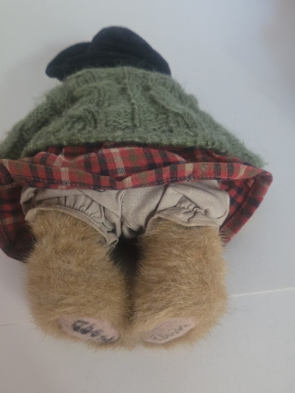 Boyds Bears Small Plush Bear in Green Sweater and Red Plaid Dress - Picture 9 of 10